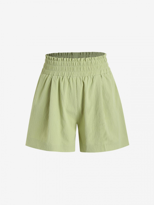 ZAFUL Smocked Waist Paperbag Solid Shorts S Green