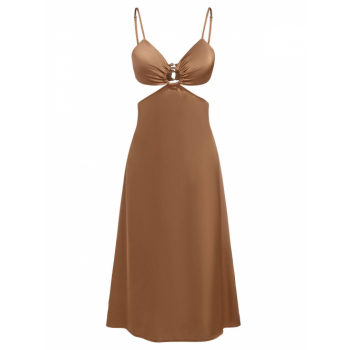 Mini Dress ZAFUL Cutout O Ring Satin Midi Dress L Coffee