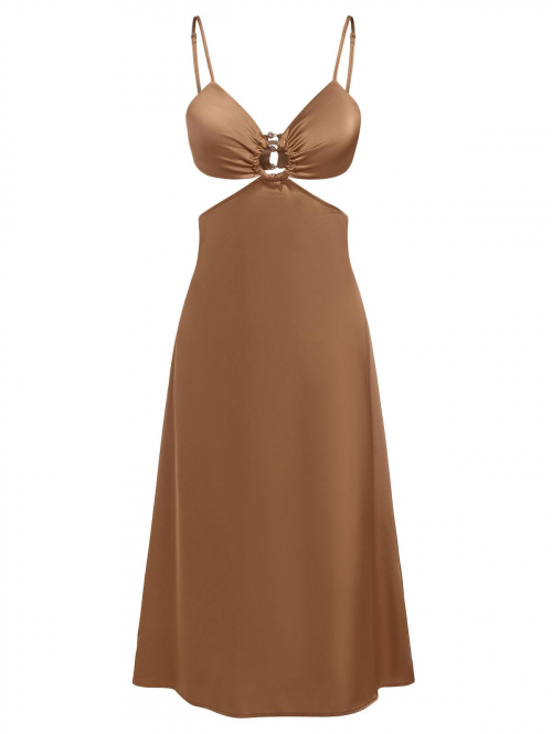 Mini Dress ZAFUL Cutout O Ring Satin Midi Dress L Coffee