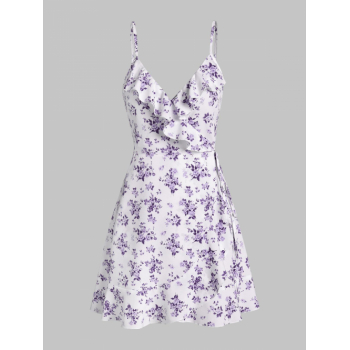 Mini Dress ZAFUL Ditsy Floral Ruffles Cami Wrap Mini Dress S Light purple