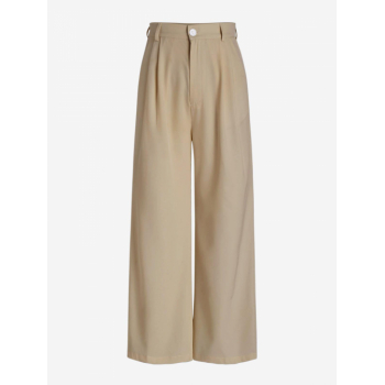 Pleated Slant Pockets Wide Leg Pants L Coffee