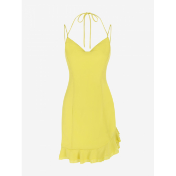 Bodycon Dress Ruffle Hem Cowl Front Mini Dress S Yellow