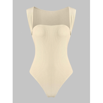 Women Bodysuits ZAFUL Ribbed Cutout Back Bodysuit M Light coffee