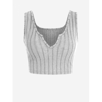 Women Tank Tops ZAFUL V-notched Flocked Ribbed Crop Tank Top S Gray