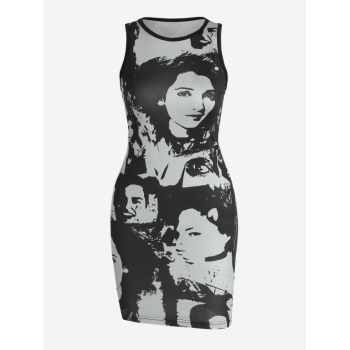 Mini Dress ZAFUL Slinky Figure Printed Mini Tank Dress M Black