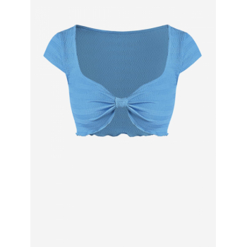 Fashion Women Tees ZAFUL Knotted Sweetheart Neck Textured Cropped Top M Light blue