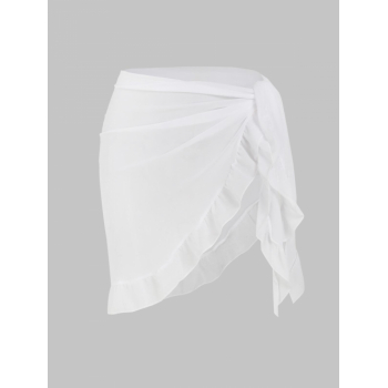 Semi-sheer Ruffles Tie Side Cover Up Beach Sarong Skirt White