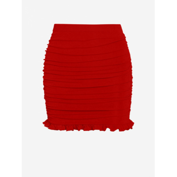 ZAFUL Glitter Sparkle Flounce Ruched Mini Bodycon Skirt S Red