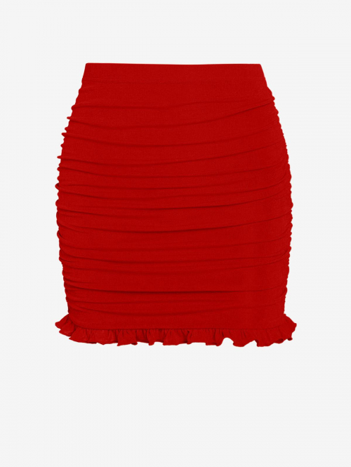 ZAFUL Glitter Sparkle Flounce Ruched Mini Bodycon Skirt S Red