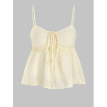 Women Blouses Bowknot Ruched Smocked Peplum Camisole M Light yellow