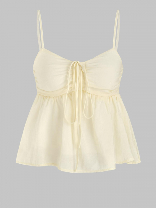 Women Blouses Bowknot Ruched Smocked Peplum Camisole M Light yellow