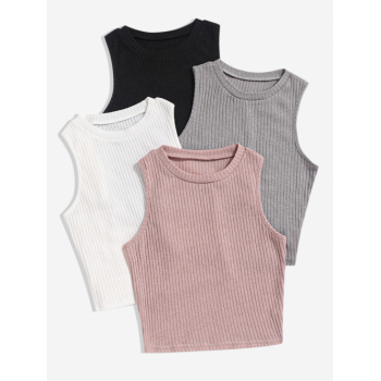 Women Tank Tops 4 Pcs Solid Color Ribbed Knit Tank Top L