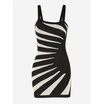 Bodycon Dress Abstract Printed Knit Slinky Mini Dress Black