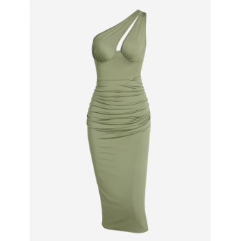 Mini Dress ZAFUL One Shoulder Ruched Midi Bodycon Dress S Light green