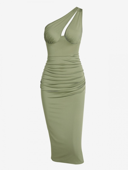 Mini Dress ZAFUL One Shoulder Ruched Midi Bodycon Dress S Light green