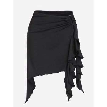 ZAFUL Ruffles Metal Hardware Ruched Mini Skirt S Black