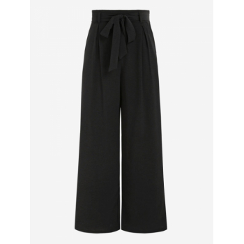 Pocket Belted Wide Leg Pants L Black