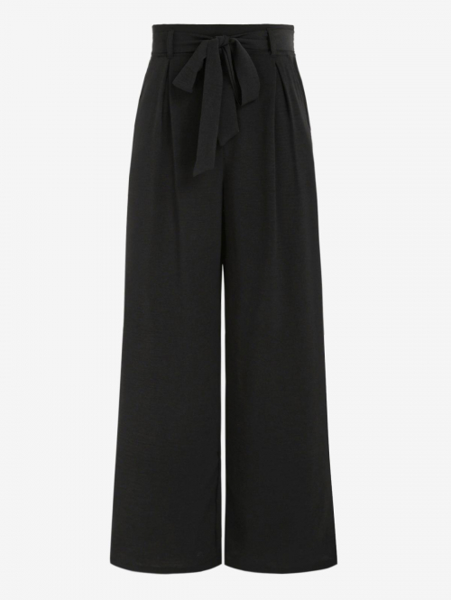 Pocket Belted Wide Leg Pants L Black