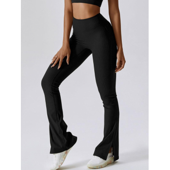 Women Sporty Split Hem Sports Flared Leggings Xl Black