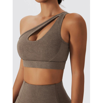 ZAFUL Women's Sportswear One Shoulder Cutout Padded Cropped Yoga Sports Gym Bra M Deep coffee