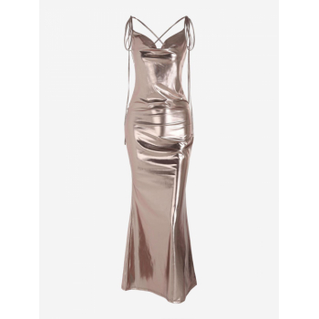 Maxi Metallic Backless Maxi Party Vegas Dress S Golden