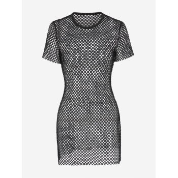 Mini Dress ZAFUL Casual Sheer Fishnet Mini Tee Dress M Black