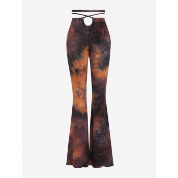 ZAFUL Flossing Tie Dye Criss Cross Tie Around Flare Pants M Orange