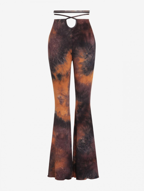 ZAFUL Flossing Tie Dye Criss Cross Tie Around Flare Pants M Orange