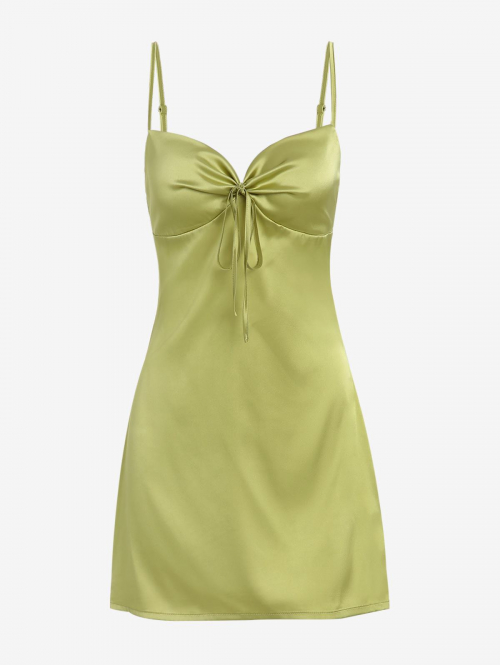 Mini Dress ZAFUL Cami Silky Satin Tie Front Mini Dress L Light green