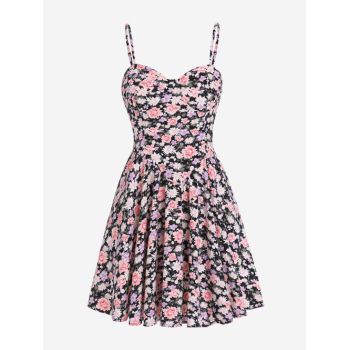 Mini Dress ZAFUL Cami Floral Drop Waist Bustier Mini Dress M Black