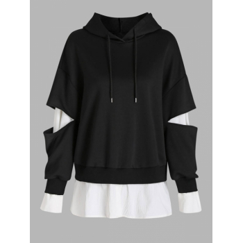 Women Hoodies ZAFUL Drawstring 2 In 1 Cutout Hoodie M Black