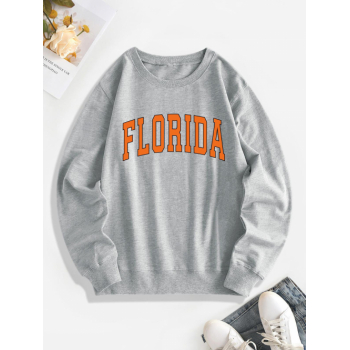 Women Hoodies Letter Florida Print Pullover Sweatshirt M Gray