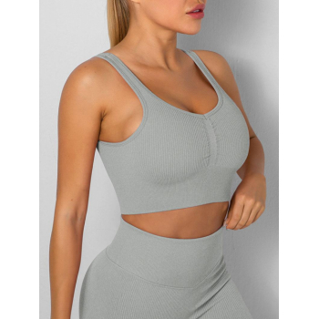 ZAFUL Women's Sportswear Ruched Ribbed Seamless Sports Bra L Light gray