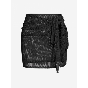 ZAFUL Women's Swimwear Beach Vacation Cover Up Bottoms Tie Sheer See Through Crochet Knit Sarong Style Mini Skirt L Black