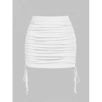 ZAFUL Cinched Side Ribbed Slinky Mini Skirt L White