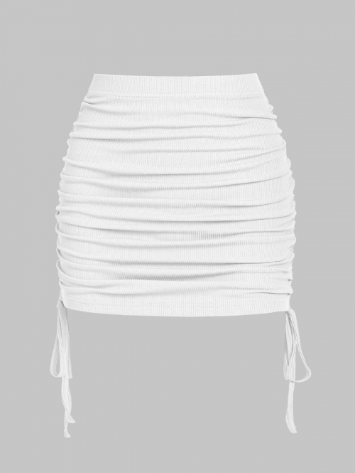 ZAFUL Cinched Side Ribbed Slinky Mini Skirt L White