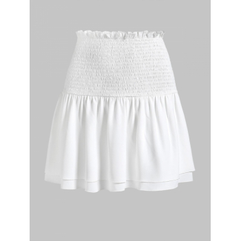 ZAFUL Smocked Ruffle High Waist Mini Layered Skirt S White