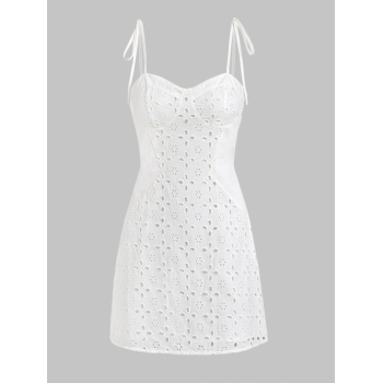 Mini Dress ZAFUL Eyelet Tie Shoulder Cupped Mini Dress L White