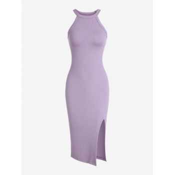 Mini Dress ZAFUL Thigh Split Ribbed Slinky Tank Midi Dress M Light purple