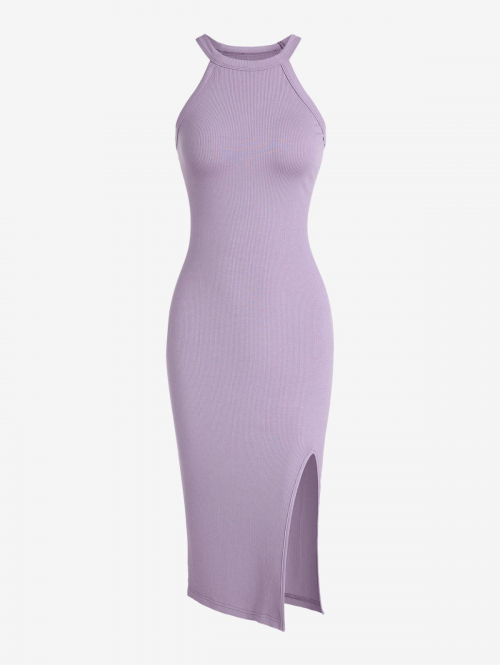 Mini Dress ZAFUL Thigh Split Ribbed Slinky Tank Midi Dress M Light purple