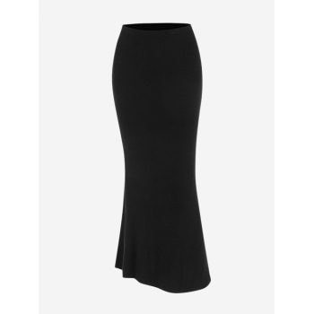 Ribbed Maxi Bodycon Skirt M Black