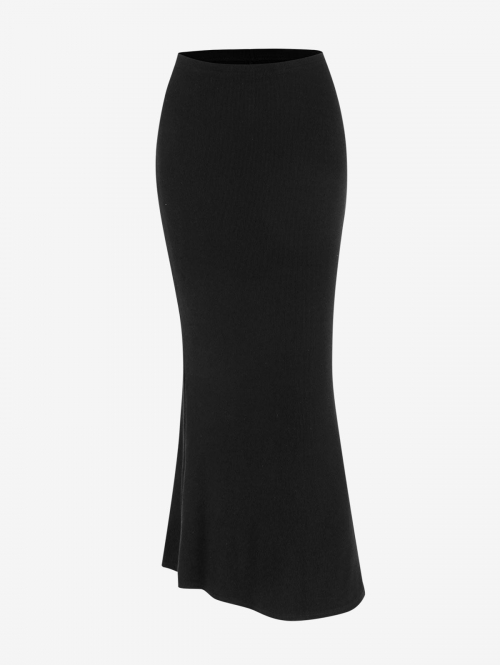 Ribbed Maxi Bodycon Skirt M Black