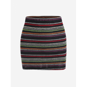 ZAFUL Rainbow Zig Zag Knitted Mini Bodycon Skirt L Black