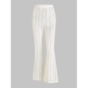 ZAFUL Floral Crochet Lace See Thru Flared Pants M Light coffee