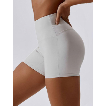 Women Sporty Solid Color High Waist Sports Running Shorts M White