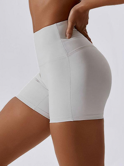 Women Sporty Solid Color High Waist Sports Running Shorts M White