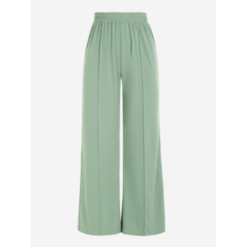 Pintuck Wide Leg Pull On Pants M Green