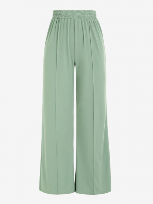 Pintuck Wide Leg Pull On Pants M Green