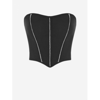 Women Tank Tops Women's Sexy Rhinestone Decor Solid Color Backless Hanky Hem Anti-slip Crop Tube Top S Black