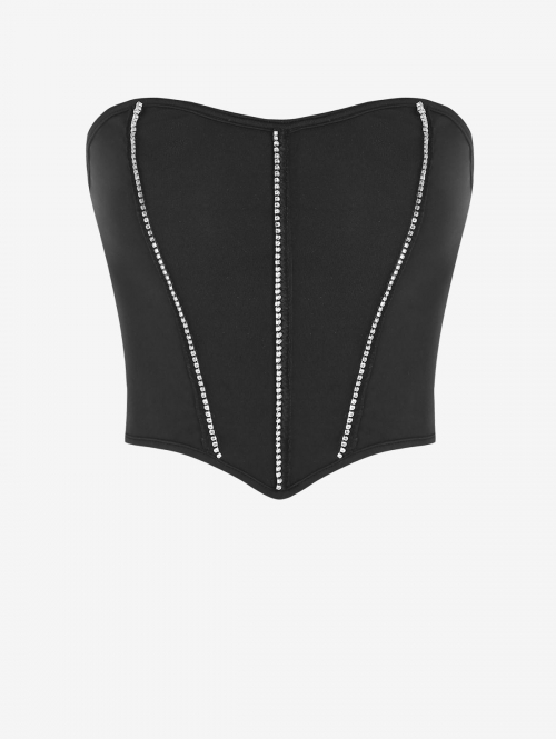 Women Tank Tops Women's Sexy Rhinestone Decor Solid Color Backless Hanky Hem Anti-slip Crop Tube Top S Black